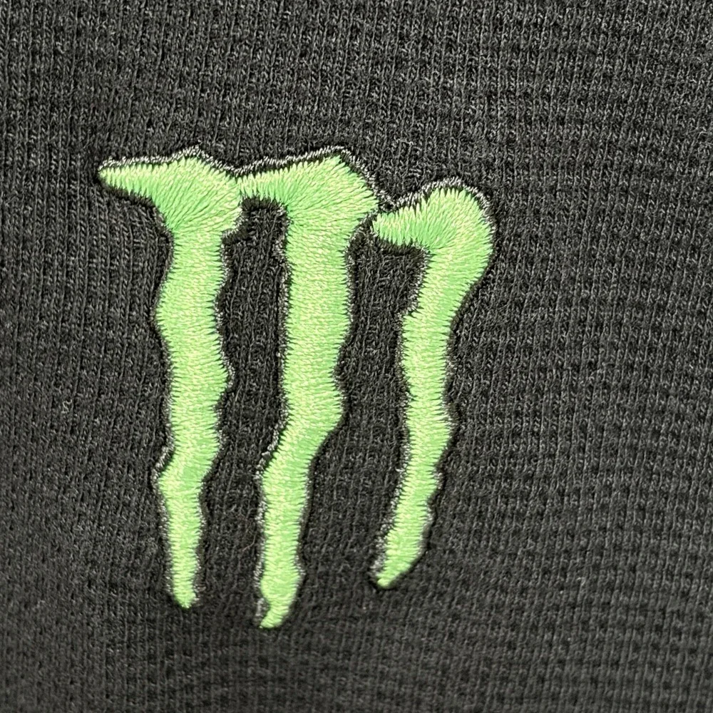Monster Energy Waffle Knit Thermal Shirt Mens XL Black Long Sleeve Embroidered - Picture 2 of 7